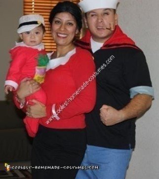 Homemade Popeye, Olive Oyl, and Sweet Pea Group Costume Ideas