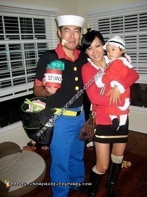 Homemade Popeye, Olive Oyl and Sweet Pea Group Halloween Costume