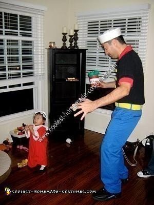 Homemade Popeye, Olive Oyl and Sweet Pea Group Halloween Costume