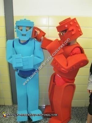 Homemade Rock'em Sock'em Robots Couple Halloween Costume at the School Party