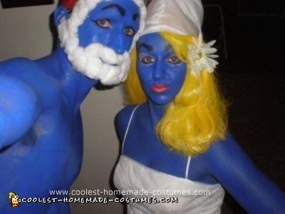 Homemade Smurfette and Pappa Smurf Adult Halloween Costumes