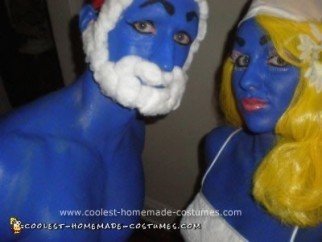 Homemade Smurfette and Pappa Smurf Adult Halloween Costumes
