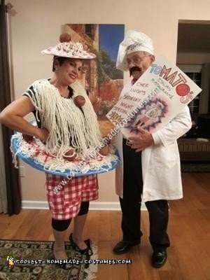 Homemade Spaghetti and Meatballs Halloween Couple Costume Idea