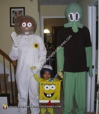 Homemade Spongebob, Squidward and Sandy Cheeks Group Costume