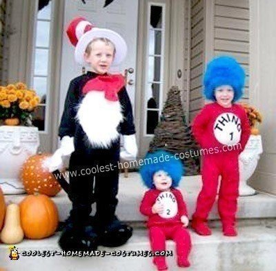 Homemade Thing 1 and Thing 2 with The Cat In The Hat  Costumes