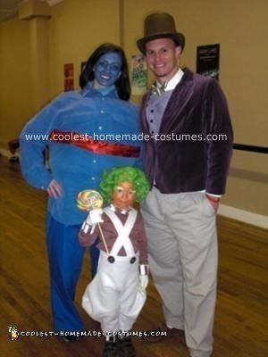 Homemade Willy Wonka, Ooompa Loompa and Violet Beauregarde Family Costume