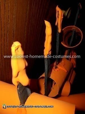 Coolest Macaroni and Cheese Costume - Dripped hot glue and painted it orange