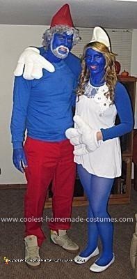 Homemade Papa Smurf and Smurfette Couple Costume