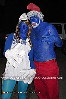 Homemade Papa Smurf and Smurfette Couple Costume