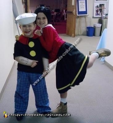 Homemade Popeye and Olive Oyl Child Couple Costume Idea