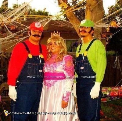 Homemade Princess Peach, Mario and Lugi Costumes