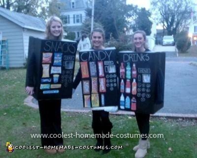 Coolest Vending Machine Threesome Costume - Christina, Raven, and me (Melissa) on Halloween day