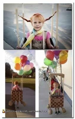 Homemade Pippi Longstocking in a Hot Air Balloon Costume