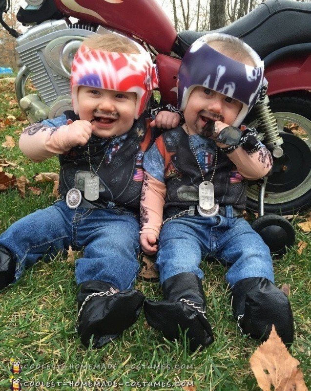 Adorably Tough Baby Twins Halloween Costumes With Orthotic Helmets