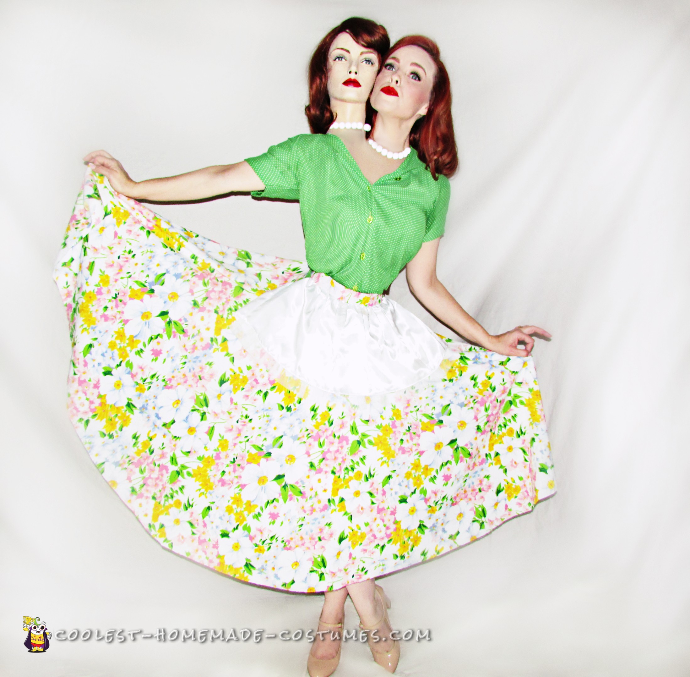 What the…?! Double Headed 50s Housewife Illusion Costume