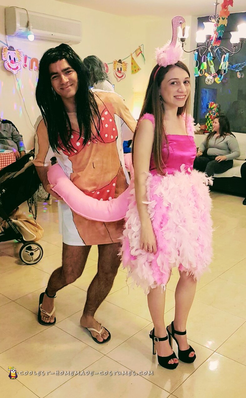 Girl in a Flamingo Pool Float Couple Costume