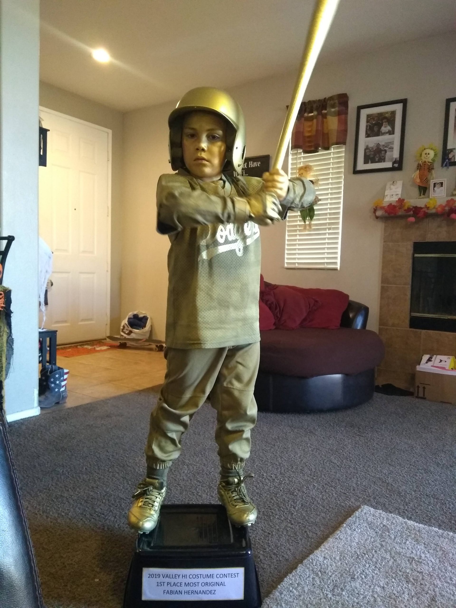 Shiny DIY Baseball Trophy Costume for a Boy