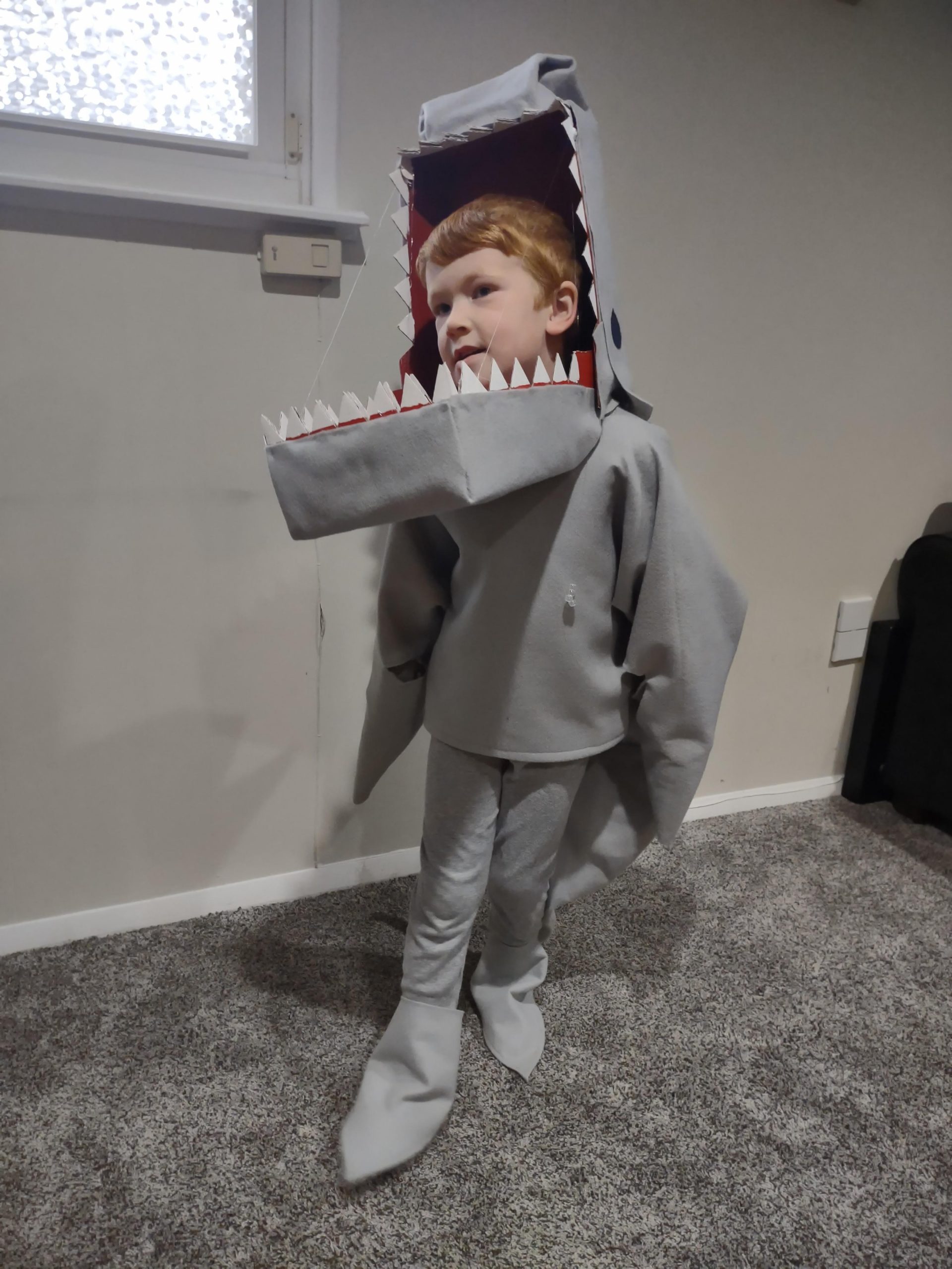 Great white shark costume with chomping mouth!