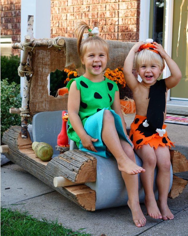 Coolest Flintstones Family Halloween Costume with Hand Built Car!