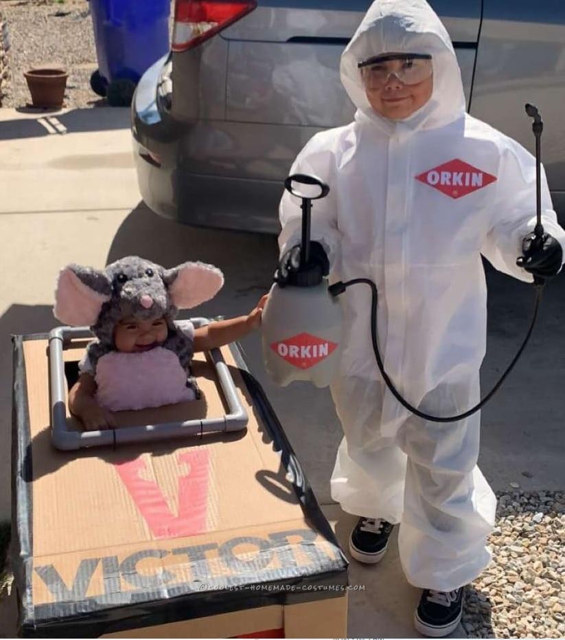 Orkin Man and Baby Mouse in Trap Costumes